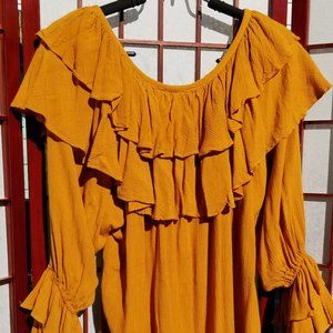BILA Vintage Boho Peasant Ruffled Shirt Size M